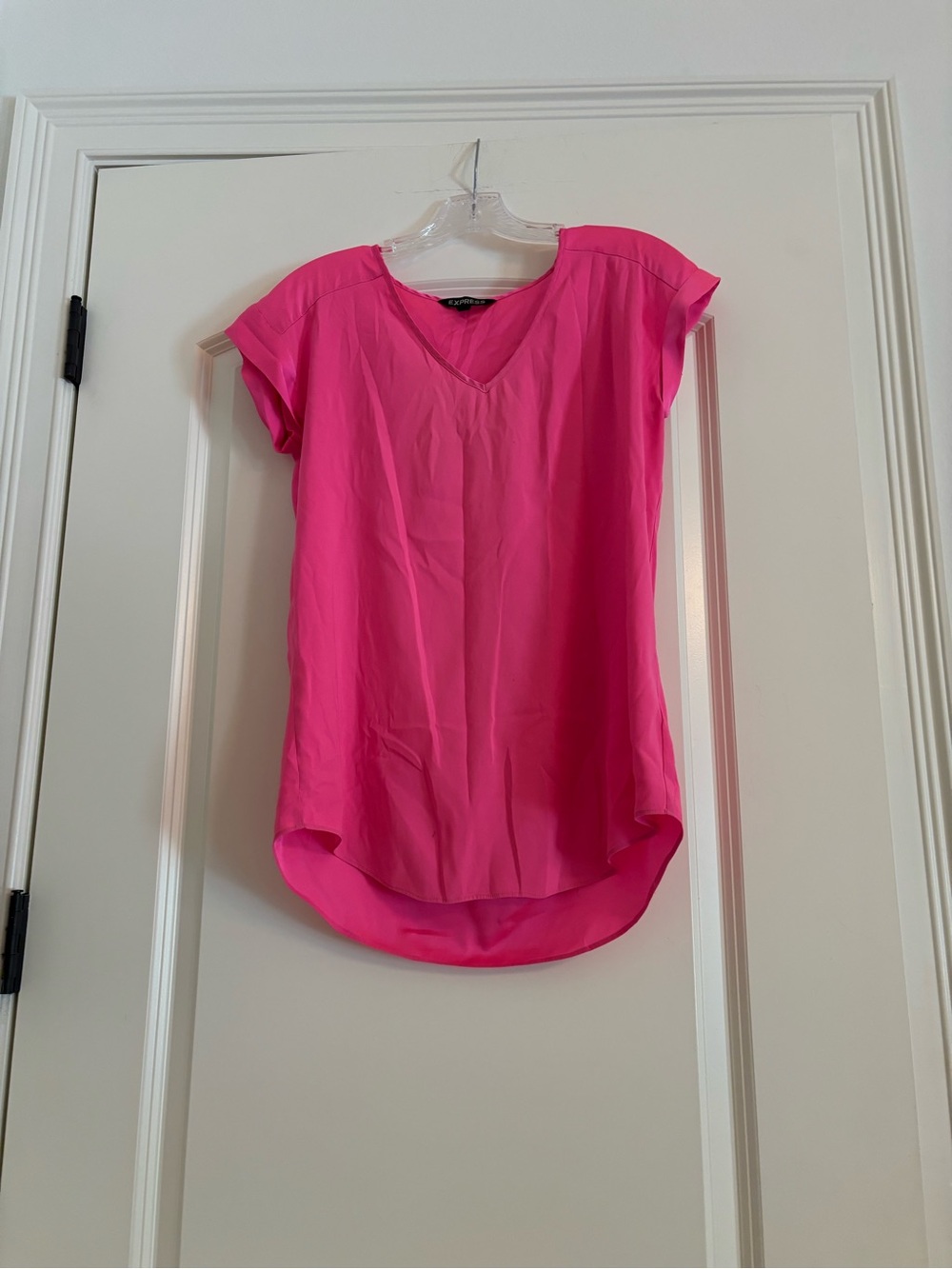 Express Bright Pink V-Neck Short Sleeve Blouse